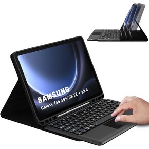 Keyboard Case for 12.4 inch Samsung Galaxy Tab S9 FE Plus/S9 Plus 2023 Tablet - Multi-Touch Trackpad + S Pen Holder + Silicone Back Cover + Detachable Wireless Keyboard Folio Tablet Case