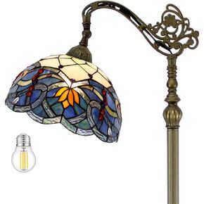 WERFACTORY Tiffany Floor Lamp Blue Lotus Flower Stained Glass Arched Lamp 12X18X64 Inch Gooseneck Adjustable Corner Standing Reading Light Decor Bedroom Living Room S220 Series