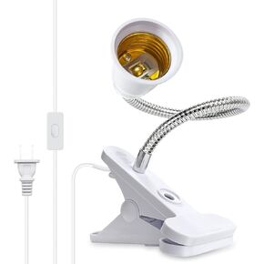 Clip Lamp Holder, Flexible Aluminum Neck Clamp Light,360°Adjustable Clamp Light Socket,E26/E27 Clamp Light Fixture with 220 CM Switch and Plug Cable,Clip Desk Lamp Holder for Study Work Read, No Bulb