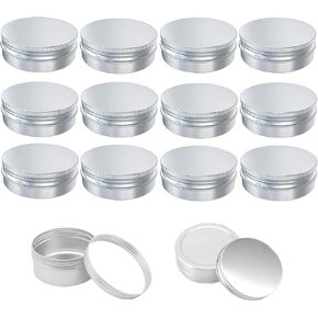 12 Pieces(1 Oz/30ml) Screw Top Round Aluminum Cans,for Lip Balm, Crafts, Cosmetic, Candles, Candies,Refillable Cosmetic Containers(Silver)