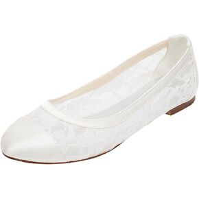 Emily Bridal Lace Wedding Shoes Flat Ivory Pumps Round Slip-on Bridal Shoes