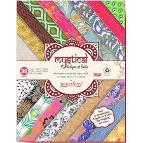 Paperhues Mystical Designs of India Handmade Scrapbook Paper 8.5 x 11" Pad, 36 Sheets (2 Sheets Each of 18 Styles)