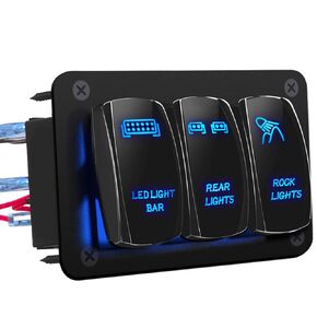لوحة تبديل شريط الضوء LED DaierTek، لوحة تبديل 3 عصابة الروك، لوحة تبديل 12 فولت لشاحنة سيارة RZR Jeep RV السيارات البحرية قارب أزرق 12 فولت لوحة تبديل مقاومة للماء