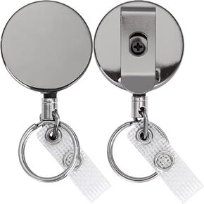 Mifflin Heavy Duty Retractable ID Badge Reels (Black, 2 Pack) w/Belt Clip, Key Ring & Plastic Snap Strap Keychain for Name Card Holders