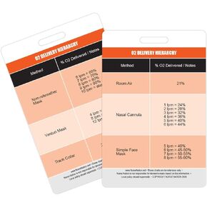Oxygen (O2) Delivery Hierarchy Reference Vertical Badge Card - Excellent Resource for Nurses, Nursing Clinicals, and RN Students - Great Nursing School Supplies and Accessories