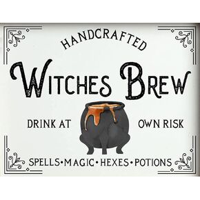 Witches Brew Halloween Sign Halloween Decor Halloween Fall Decor Halloween Wall Art Witch Wall Art Metal Tin Signs Vintage 8x12 Inch, White