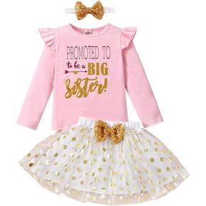 ATCTBOGFS Toddler Kids Baby Girls Girls Big Sister Outfits Ruffle Sleeve T-Shirt Tank Top Infant Dot Mesh Tutu 2PCS kirt Set