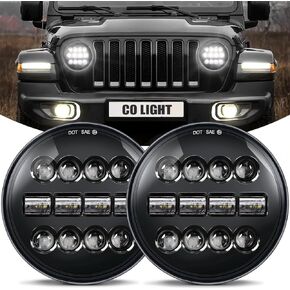 CO LIGHT 7 Inch Round LED Headlights Hi/Lo Sealed Beam DOT Approved H6024 Headlamps plug and play H4 to H13 Adapter, 500% Brighter 12 HD Projectors Lens, Compatible with Wrangler JK TJ LJ CJ, 2PCS