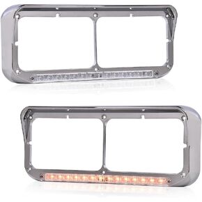 PIT66 12" Headlight Visor Bezels w/Amber LED Bar Compatible with Kenworth T400 T600 T800 W900 Classic 120 132 /Peterbilt 378 379 /Western Star 4900