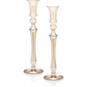 Godinger Stemmed Amber Candle Stick Holder Decoration Table Centerpieces Dining Room - Set of Two - 10"