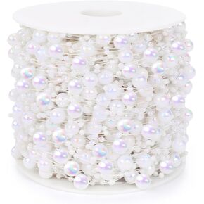 فيوتشر بلس 197 قدم. سلسلة من اللؤلؤ الأبيض قزحي الألوان، لؤلؤ حرفي متلألئ 3-8 مم من اللؤلؤ الصناعي إكليل من حبات اللؤلؤ المبهرة لحفلات الزفاف والكريسماس وإكسسوارات DIY in Kuwait