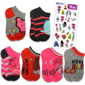 Trolls Socks for Girls Set - Bundle with 6 Pairs of Trolls Socks for Girls Plus Stickers | Trolls Socks Kids