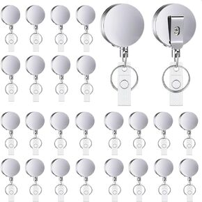 RHBLME 25 Pack Heavy Duty Badge Reel, Metal Badge Reel Retractable Badge Reel, Metal Retractable Badge Holder with Belt Clip Metal Key Ring for Nurses Extendable Name Tag Holder for Name Card