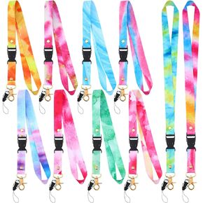Outus 10 Pieces Tie Dye Neck Lanyard for Key Keychain ID Badge Holder, Colorful Badge Strap Key Chain Holder Wristlet Lanyard for Women Men