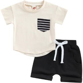 Rtnnsbbfcm Newborn Baby Boy Summer Clothes Short Sleeve Color Block Front Pocket T-Shirt Top Shorts 2Pcs Casual Outfit in Saudi Arabia