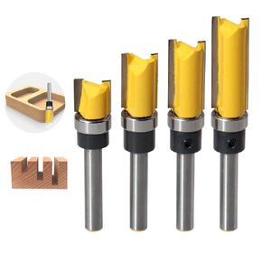 Flush Trim Router Bit Set 1/4-Inch Shank 1/2 inch Cutting Diameter (1/2, 3/4, 1, 1-1/2 Cutting Height ) Wood Milling Cutter Tool 4 Pcs