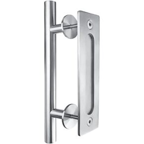 12" Sliding Barn Door Handles and Pulls, Double Sided Hardware Set, Flat Bottom Plate Design, Rustic Black, Easy Installation