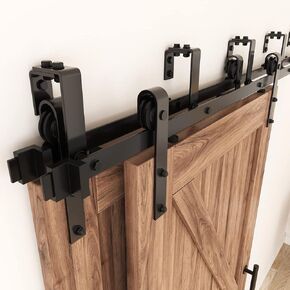 ZEKOO 4FT Double Track Bypass Sliding Barn Door Hardware Kit for 2 Doors, Bypass Barn Door Track Kit, Low Ceiling, Easy Install, Fit 24" Wide Door Panel