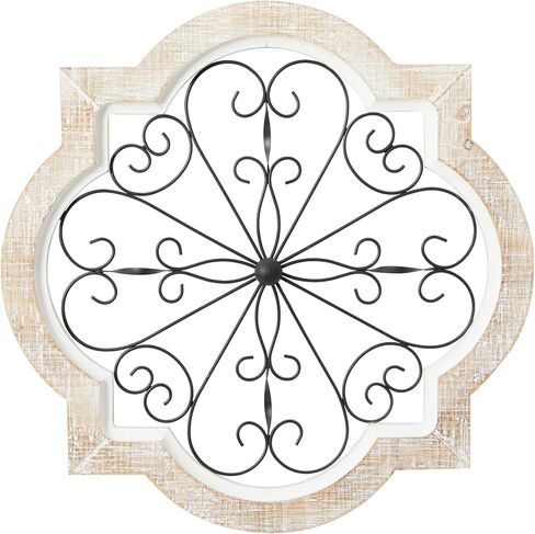 Deco 79 Wooden Scroll Home Wall Decor Wall Sculpture with Metal Scroll Work, Wall Art 22" x 1" x 22", White in Saudi Arabia