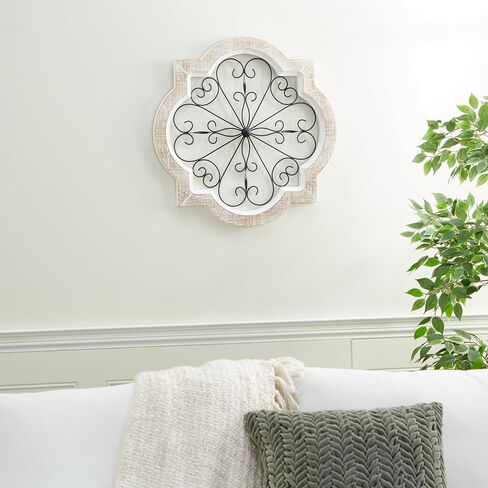 Deco 79 Wooden Scroll Home Wall Decor Wall Sculpture with Metal Scroll Work, Wall Art 22" x 1" x 22", White in Saudi Arabia