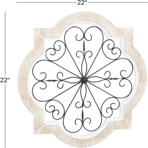 Deco 79 Wooden Scroll Home Wall Decor Wall Sculpture with Metal Scroll Work, Wall Art 22" x 1" x 22", White in Saudi Arabia