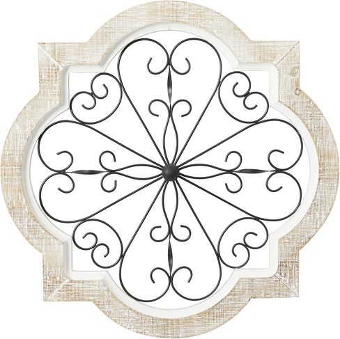 Deco 79 Wooden Scroll Home Wall Decor Wall Sculpture with Metal Scroll Work, Wall Art 22" x 1" x 22", White in Saudi Arabia