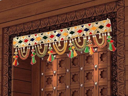 توران للباب بوجا ماندير ديوالي ديكور باندهانوار بندروال تورانام للباب الرئيسي للتعليق على الحائط ديكور المنزل توران متعدد الألوان (36 بوصة × 9 بوصة) in Kuwait