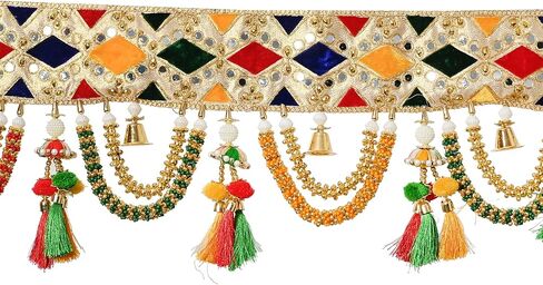 توران للباب بوجا ماندير ديوالي ديكور باندهانوار بندروال تورانام للباب الرئيسي للتعليق على الحائط ديكور المنزل توران متعدد الألوان (36 بوصة × 9 بوصة) in Kuwait