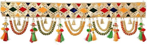 توران للباب بوجا ماندير ديوالي ديكور باندهانوار بندروال تورانام للباب الرئيسي للتعليق على الحائط ديكور المنزل توران متعدد الألوان (36 بوصة × 9 بوصة) in Kuwait