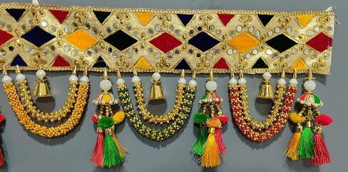 توران للباب بوجا ماندير ديوالي ديكور باندهانوار بندروال تورانام للباب الرئيسي للتعليق على الحائط ديكور المنزل توران متعدد الألوان (36 بوصة × 9 بوصة) in Kuwait