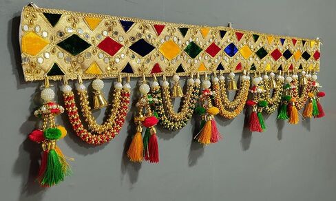 توران للباب بوجا ماندير ديوالي ديكور باندهانوار بندروال تورانام للباب الرئيسي للتعليق على الحائط ديكور المنزل توران متعدد الألوان (36 بوصة × 9 بوصة) in Kuwait