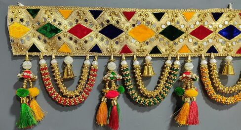 توران للباب بوجا ماندير ديوالي ديكور باندهانوار بندروال تورانام للباب الرئيسي للتعليق على الحائط ديكور المنزل توران متعدد الألوان (36 بوصة × 9 بوصة) in Kuwait