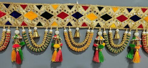 توران للباب بوجا ماندير ديوالي ديكور باندهانوار بندروال تورانام للباب الرئيسي للتعليق على الحائط ديكور المنزل توران متعدد الألوان (36 بوصة × 9 بوصة) in Kuwait