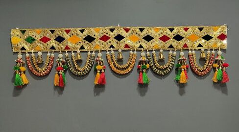 توران للباب بوجا ماندير ديوالي ديكور باندهانوار بندروال تورانام للباب الرئيسي للتعليق على الحائط ديكور المنزل توران متعدد الألوان (36 بوصة × 9 بوصة) in Kuwait