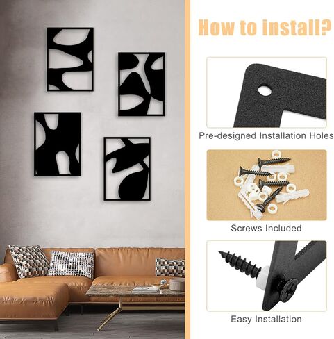 Vofstand Black Metal Abstract Wall Art - Bedroom Wall Decor Minimalist Wall Decor for Living Room Bedroom Decor 3D Textured Sculptures for Home Wall Art Hanging Wall Decor in Saudi Arabia