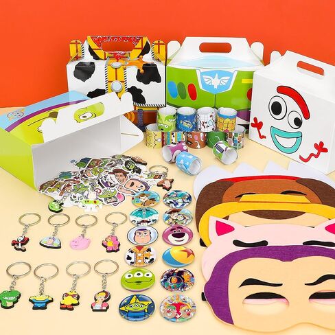 لوازم حفلات أعياد الميلاد - مجموعة هدايا حفلات أعياد الميلاد مكونة من 110 قطعة، تتضمن 12 قناعًا و12 صندوقًا و12 سلسلة مفاتيح و12 سوارًا و12 دبوس زر و50 ملصقًا هدايا لحفلات الأولاد in Kuwait