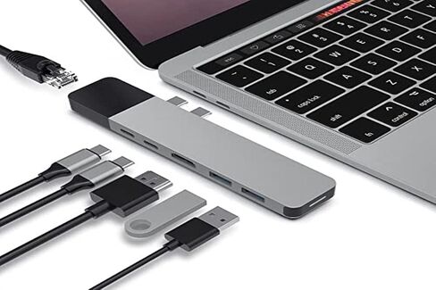 HyperDrive USB C Hub, Dual Type C Hub Adapter for MacBook Pro 13" 15", 6-in-2 Multi-Port Thunderbolt USB-C Dongle with Gigabit Ethernet, 40Gb/s C-USB 100W, 5Gb/s Type-C 60W PD, 4K HDMI in Kuwait