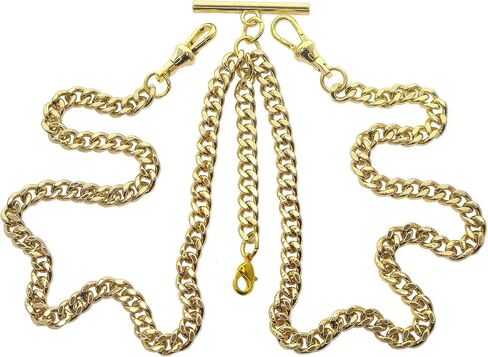 سلسلة ألبرت المزدوجة ساعة جيب ذهبية اللون سلسلة سترة مع مشبك جراد البحر على قطرة وT-Bar 2 مشبك دوار AC01A in Kuwait