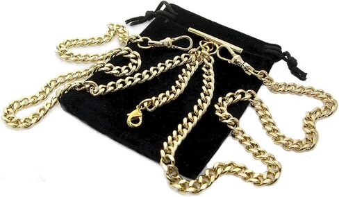 سلسلة ألبرت المزدوجة ساعة جيب ذهبية اللون سلسلة سترة مع مشبك جراد البحر على قطرة وT-Bar 2 مشبك دوار AC01A in Kuwait