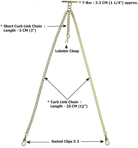 سلسلة ألبرت المزدوجة ساعة جيب ذهبية اللون سلسلة سترة مع مشبك جراد البحر على قطرة وT-Bar 2 مشبك دوار AC01A in Kuwait