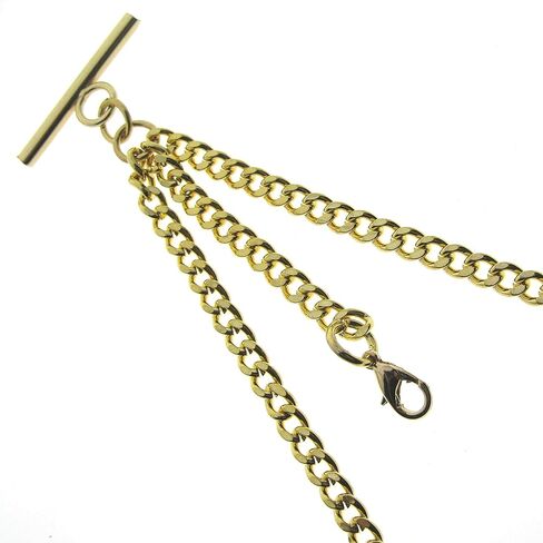 سلسلة ألبرت المزدوجة ساعة جيب ذهبية اللون سلسلة سترة مع مشبك جراد البحر على قطرة وT-Bar 2 مشبك دوار AC01A in Kuwait