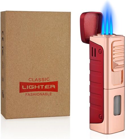 Cigar Torch Lighters Triple Jet Flame Lighter with Punch Butane Refillable Lighters for Men(Without Gas) (red) in Saudi Arabia