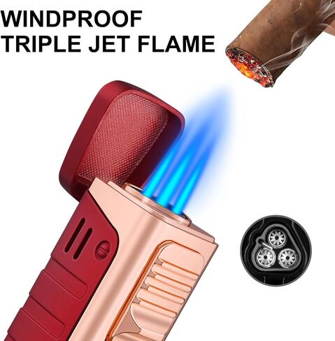 Cigar Torch Lighters Triple Jet Flame Lighter with Punch Butane Refillable Lighters for Men(Without Gas) (red) in Saudi Arabia