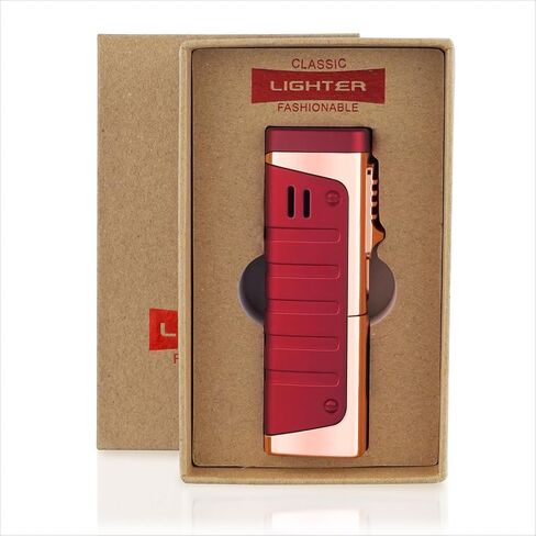 Cigar Torch Lighters Triple Jet Flame Lighter with Punch Butane Refillable Lighters for Men(Without Gas) (red) in Saudi Arabia