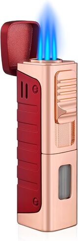 Cigar Torch Lighters Triple Jet Flame Lighter with Punch Butane Refillable Lighters for Men(Without Gas) (red) in Saudi Arabia
