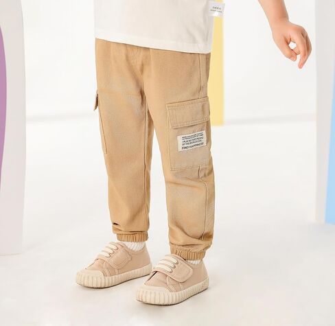 Feidoog Toddler Boys Pants 2/3 Pack Baby Cargo Cotton Joggers Sweatpants | Soft Cotton, Skin-friendly,Elastic Waistband,Cotton Pull-on Pants,Toddler Pants for 2-6T Boys in Kuwait