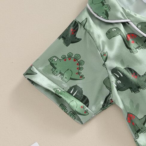 Qiylii Toddler Baby Boy Silk Pajamas Cow/Dinosaur Satin Pajamas Set Short Sleeve Button-Up Top Shorts 2PC PJs Summer in Kuwait