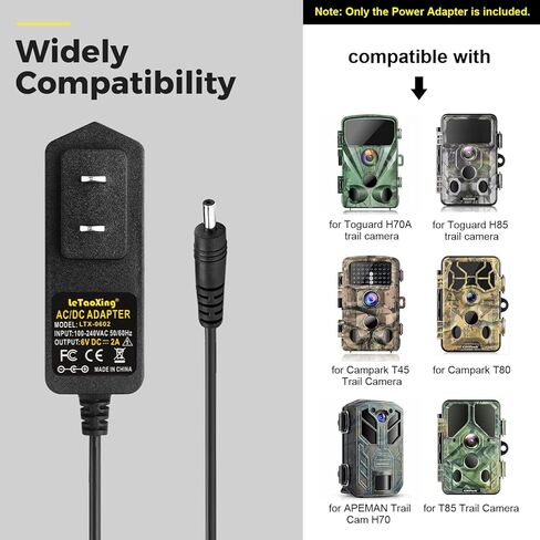 مصدر طاقة 6 فولت 2 أمبير 3.5 مم × 1.35 مم محول التيار الكهربائي AC-DC 12 وات لـ Toguard H70A H85، Campark T48 T80 T85، APEMAN Trail Cam H70 كاميرا صيد الحياة البرية الصغيرة المتوافقة مع 6V 0.8A 1A 1.25A in Kuwait