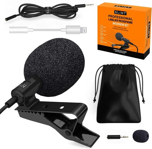 ميكروفون SLINT Lapel مع محول iPhone - ميكروفون بمشبك واحد مع مكثف متعدد الاتجاهات - ميكروفون Lavalier Lapel متوافق مع iPhone وAndroid وGoPro وDSLR - ميكروفون Lav لتسجيل YouTube in Saudi Arabia