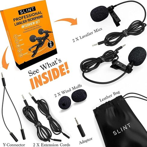 ميكروفون SLINT Lapel مع محول iPhone - ميكروفون بمشبك واحد مع مكثف متعدد الاتجاهات - ميكروفون Lavalier Lapel متوافق مع iPhone وAndroid وGoPro وDSLR - ميكروفون Lav لتسجيل YouTube in Saudi Arabia